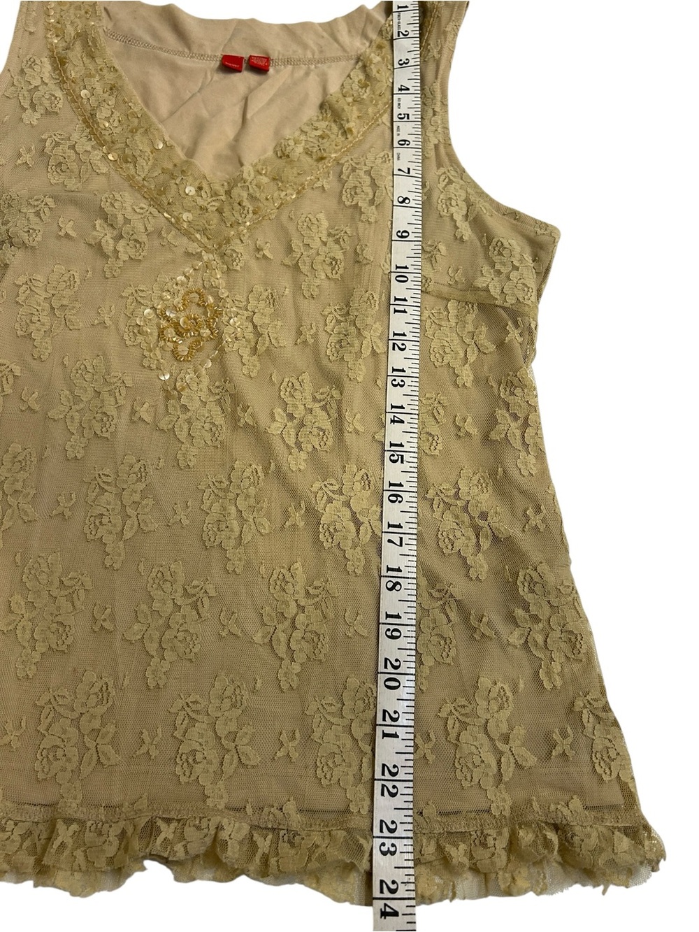 Vintage Esprit Beige Lace Sequin Sleeveless Tank Top Boho Y2K Romantic Size XL - Picture 4 of 7